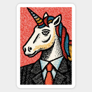 Professional Unicorn Gentleman - Pop Art Linocut Magnet