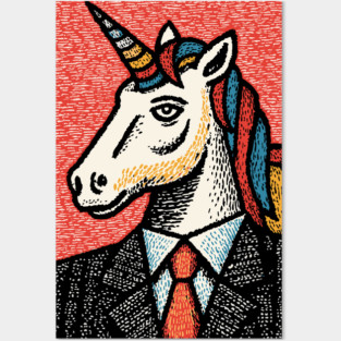 Professional Unicorn Gentleman - Pop Art Linocut Posters and Art