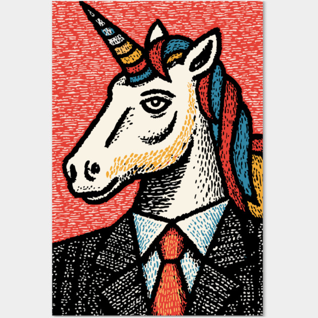 Professional Unicorn Gentleman - Pop Art Linocut Wall Art by TuncGK