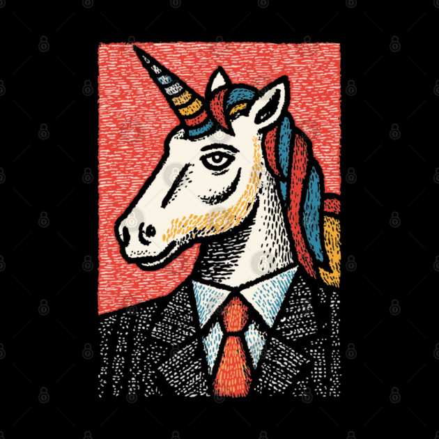 Professional Unicorn Gentleman - Pop Art Linocut by TuncGK
