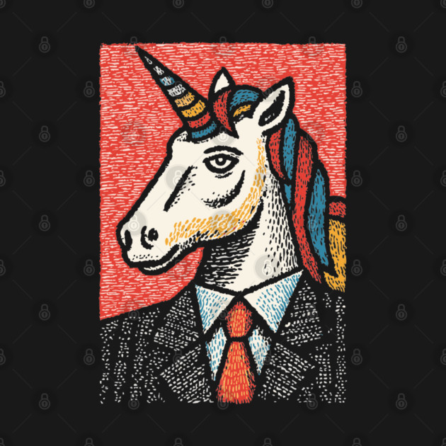 Professional Unicorn Gentleman - Pop Art Linocut by TuncGK