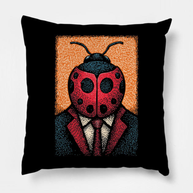 Dapper Ladybug Gentleman - Pop Art Linocut Pillow by TuncGK