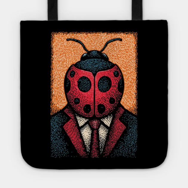 Dapper Ladybug Gentleman - Pop Art Linocut Tote by TuncGK