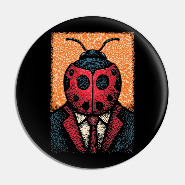 Dapper Ladybug Gentleman - Pop Art Linocut Pin by TuncGK