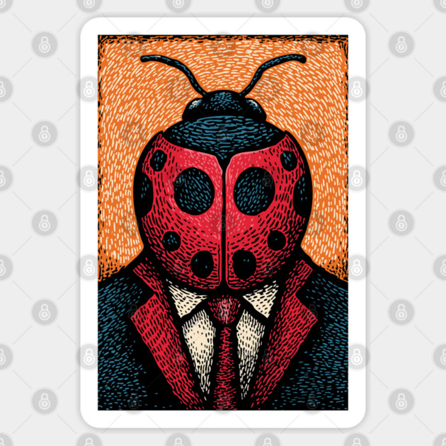 Dapper Ladybug Gentleman - Pop Art Linocut Sticker by TuncGK