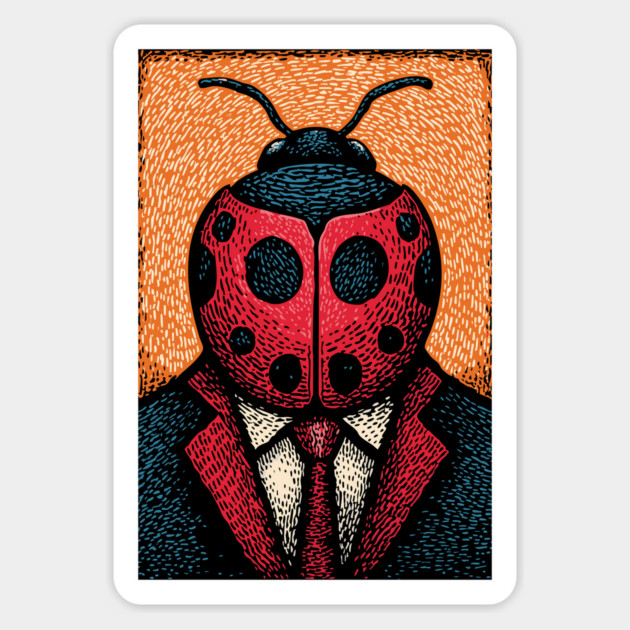 Dapper Ladybug Gentleman - Pop Art Linocut Magnet by TuncGK