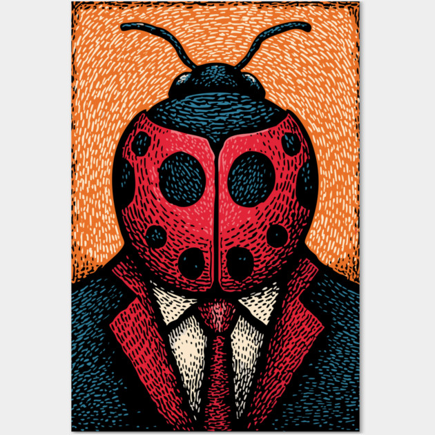 Dapper Ladybug Gentleman - Pop Art Linocut Wall Art by TuncGK