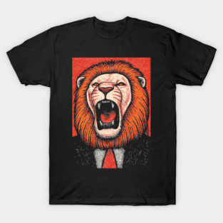 Fierce Lion Boss in Suit - Pop Art Linocut T-Shirt