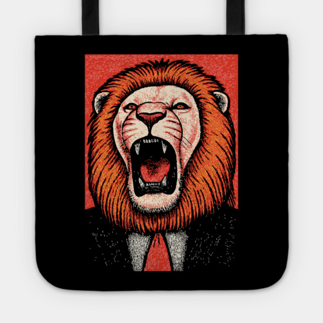 Fierce Lion Boss in Suit - Pop Art Linocut Tote by TuncGK
