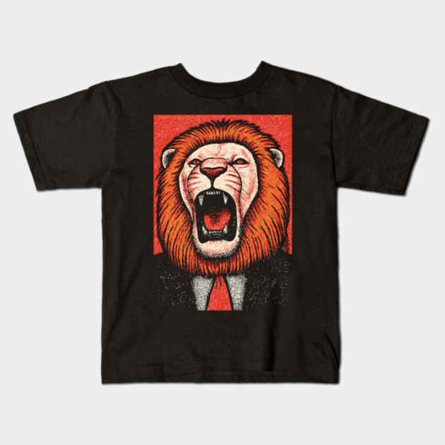 Fierce Lion Boss in Suit - Pop Art Linocut Kids T-Shirt by TuncGK