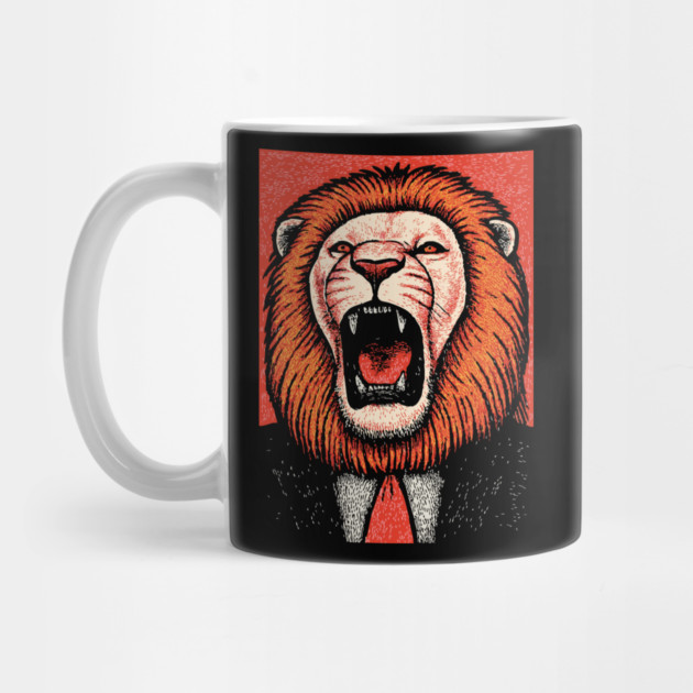 Fierce Lion Boss in Suit - Pop Art Linocut by TuncGK