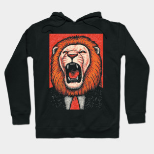 Fierce Lion Boss in Suit - Pop Art Linocut Hoodie