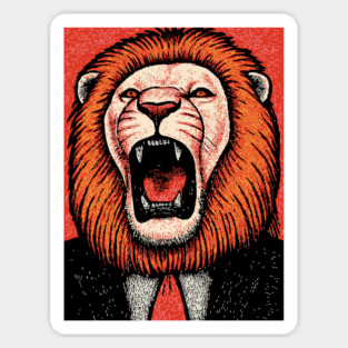 Fierce Lion Boss in Suit - Pop Art Linocut Magnet