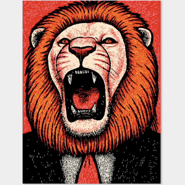 Fierce Lion Boss in Suit - Pop Art Linocut Wall Art by TuncGK