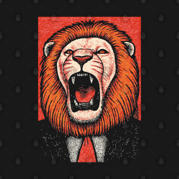Fierce Lion Boss in Suit - Pop Art Linocut by TuncGK