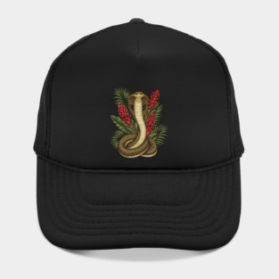King Cobra Snake Rising Among Red Flowers Hat