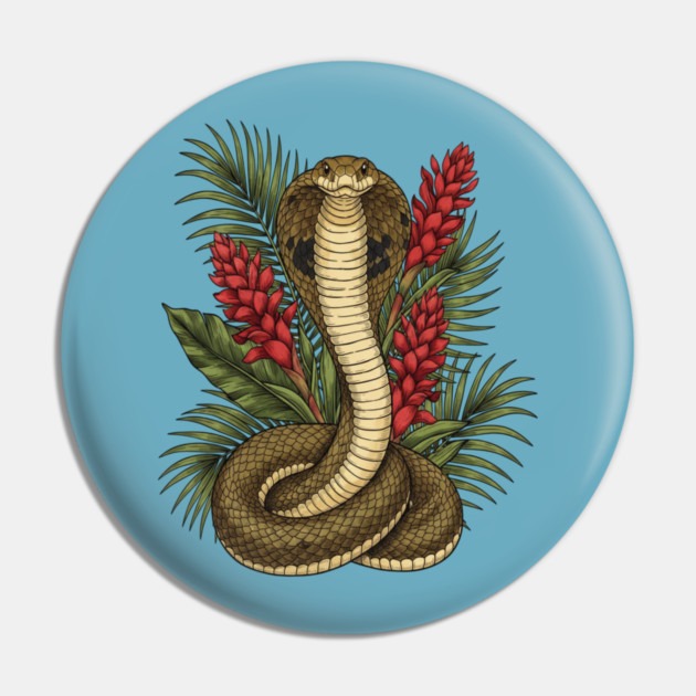 King Cobra Snake Rising Among Red Flowers Pin by BirdsnStuff