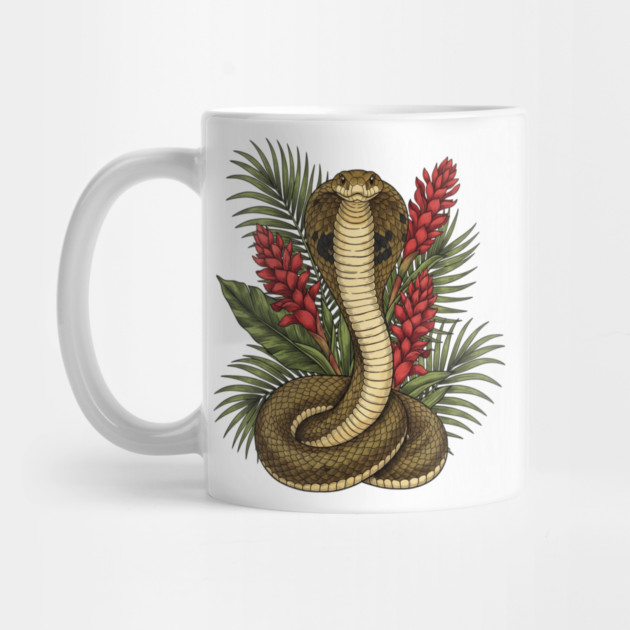 King Cobra Snake Rising Among Red Flowers by BirdsnStuff