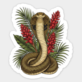 King Cobra Snake Rising Among Red Flowers Sticker