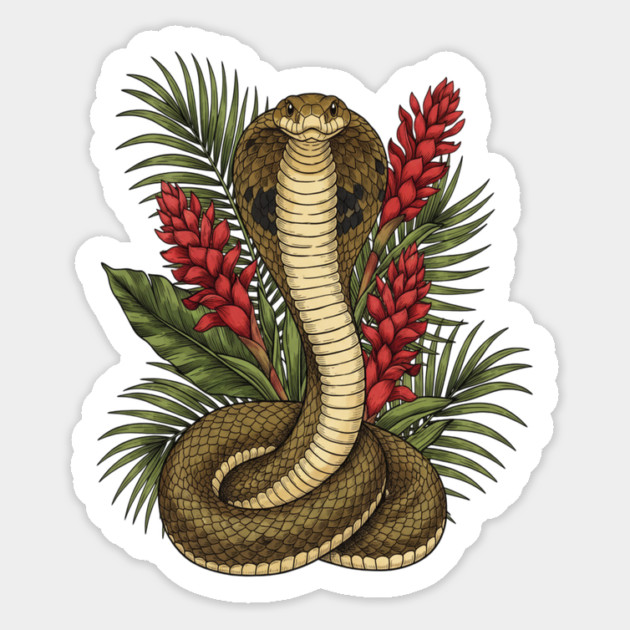 King Cobra Snake Rising Among Red Flowers Magnet by BirdsnStuff