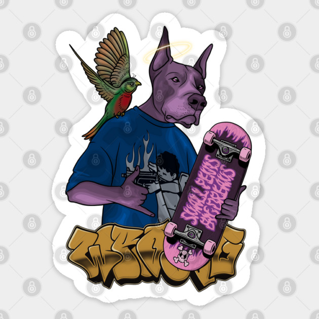 Crazy Dog with Skateboard Sticker by Wrong