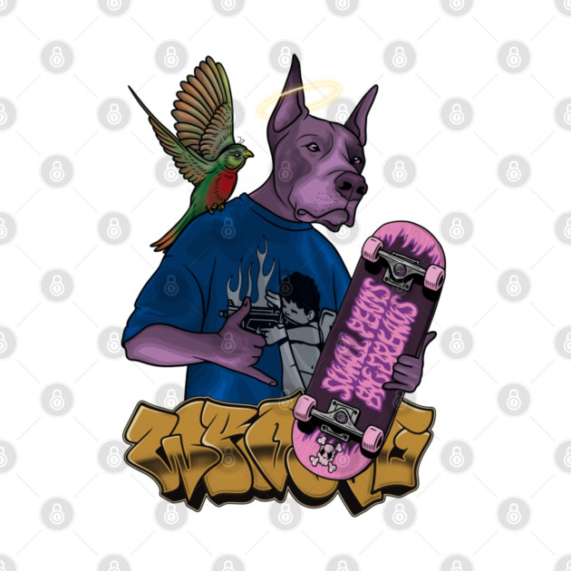 Crazy Dog with Skateboard by Wrongteeshirt