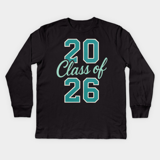 Class of 2026 – Retro Graduation Year Teal Varsity Numbers Senior 26 Kids Long Sleeve T-Shirt by ArtistTee ⭐⭐⭐⭐⭐