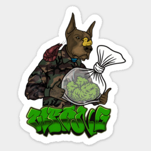 Crazy Dog with Weed Bag Sticker