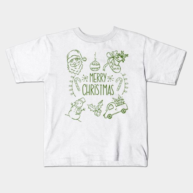 Merry Christmas Doodle Set Kids T-Shirt by Creatifly Graphic Tees
