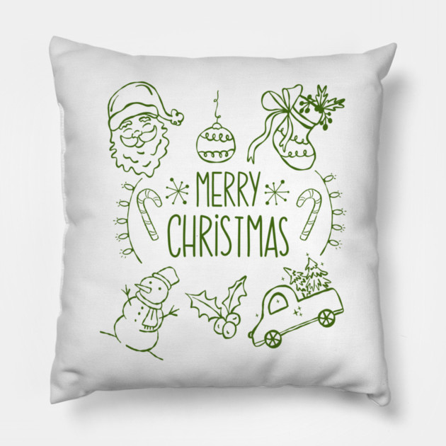 Merry Christmas Doodle Set Pillow by Creatifly Graphic Tees