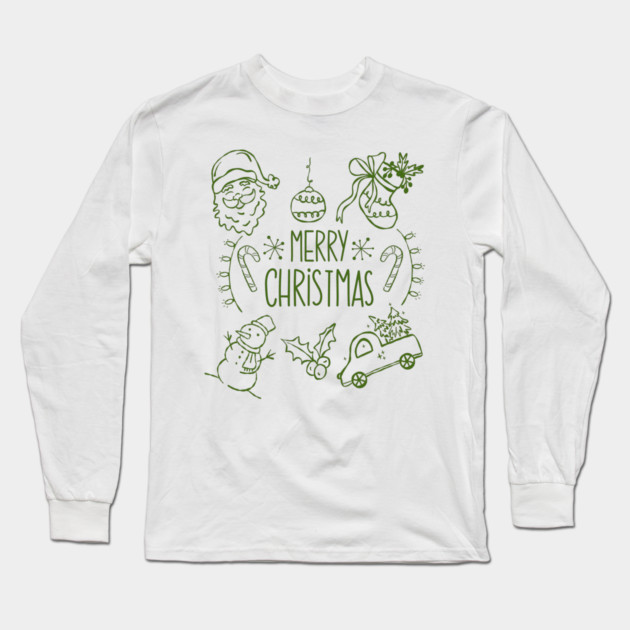 Merry Christmas Doodle Set Long Sleeve T-Shirt by Creatifly Graphic Tees