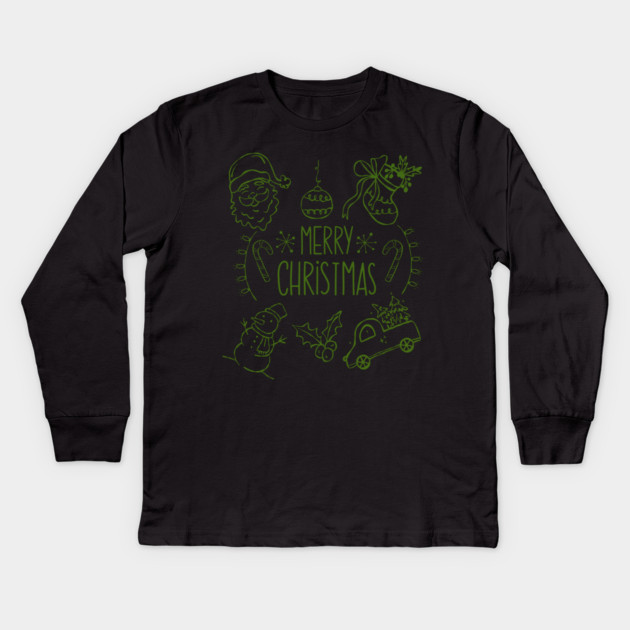 Merry Christmas Doodle Set Kids Long Sleeve T-Shirt by Creatifly Graphic Tees