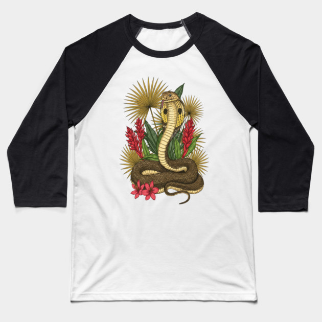 King Cobra Snake with Red Ginger and Palms Baseball T-Shirt by BirdsnStuff