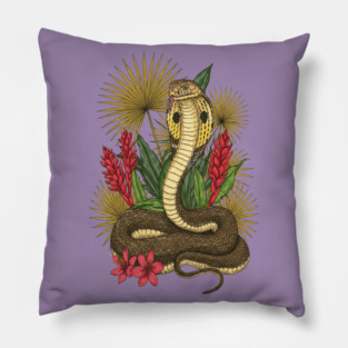 King Cobra Snake with Red Ginger and Palms Pillow