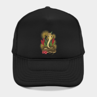 King Cobra Snake with Red Ginger and Palms Hat