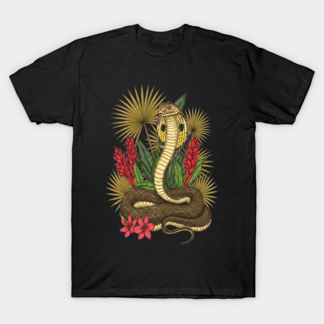 King Cobra Snake with Red Ginger and Palms T-Shirt by BirdsnStuff