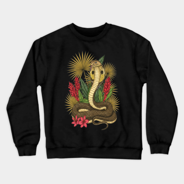 King Cobra Snake with Red Ginger and Palms Crewneck Sweatshirt by BirdsnStuff