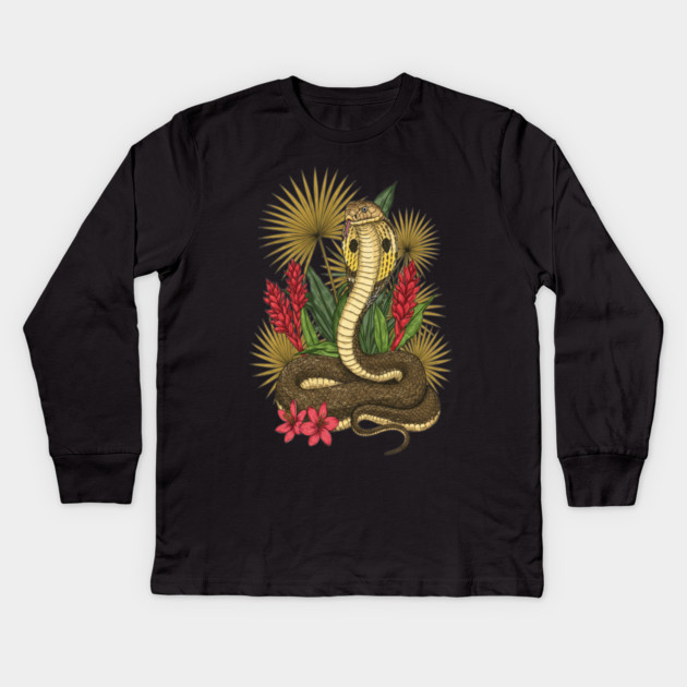 King Cobra Snake with Red Ginger and Palms Kids Long Sleeve T-Shirt by BirdsnStuff
