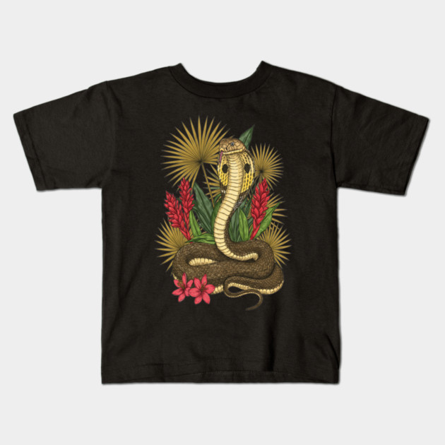King Cobra Snake with Red Ginger and Palms Kids T-Shirt by BirdsnStuff