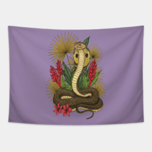 King Cobra Snake with Red Ginger and Palms Tapestry