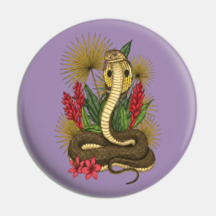 King Cobra Snake with Red Ginger and Palms Pin