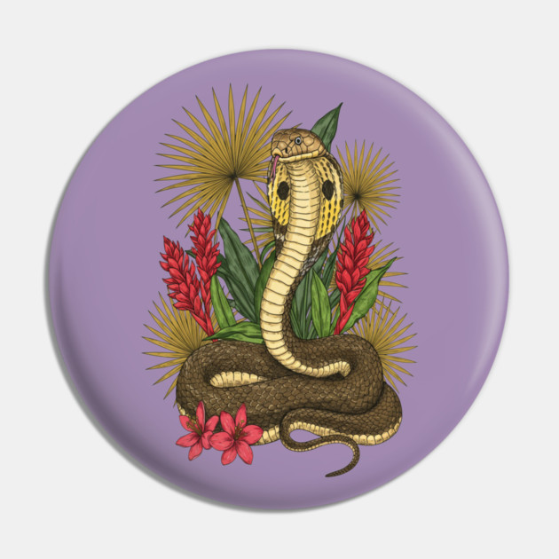 King Cobra Snake with Red Ginger and Palms Pin by BirdsnStuff
