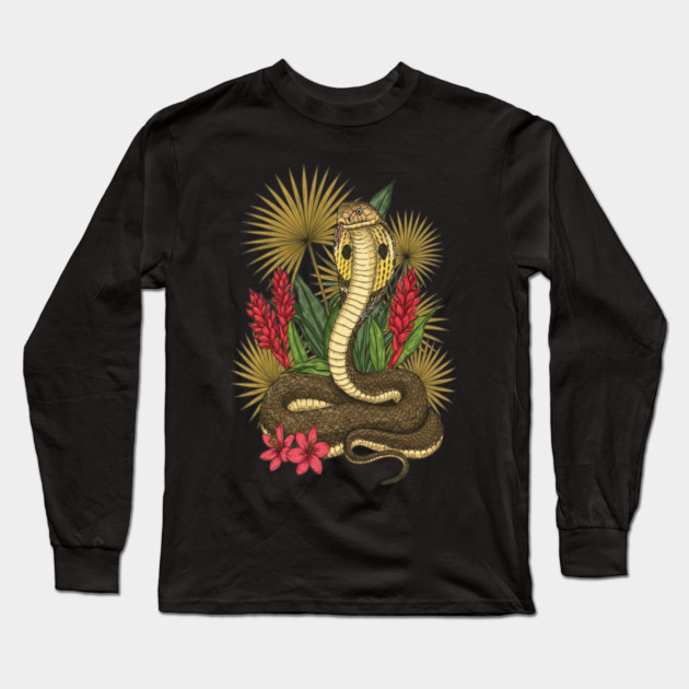 King Cobra Snake with Red Ginger and Palms Long Sleeve T-Shirt by BirdsnStuff