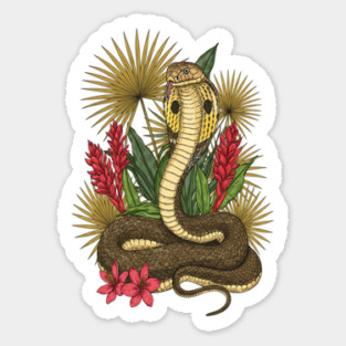 King Cobra Snake with Red Ginger and Palms Magnet