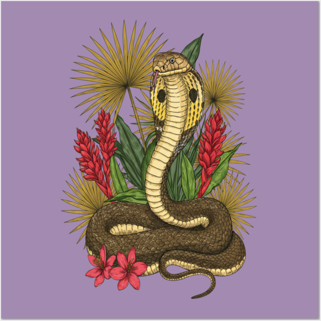 King Cobra Snake with Red Ginger and Palms Wall Art by BirdsnStuff
