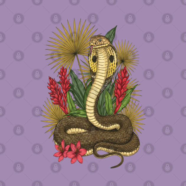 King Cobra Snake with Red Ginger and Palms by BirdsnStuff