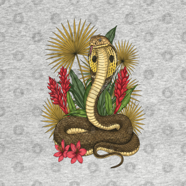 King Cobra Snake with Red Ginger and Palms by BirdsnStuff