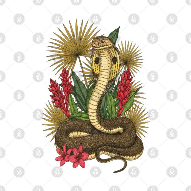 King Cobra Snake with Red Ginger and Palms by BirdsnStuff
