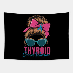 Thyroid Cancer Awareness Warrior Messy Bun Thyroidectomy Tapestry