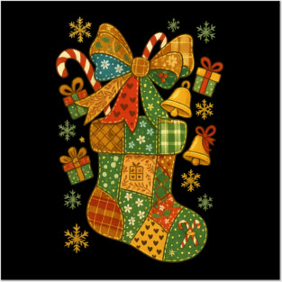 Patchwork Christmas Stocking Cozy Funny Merry Xmas Posters and Art